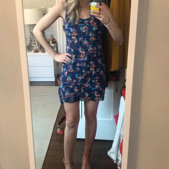 Free People tier ruffle floral blue dress Small - Picture 2 of 4